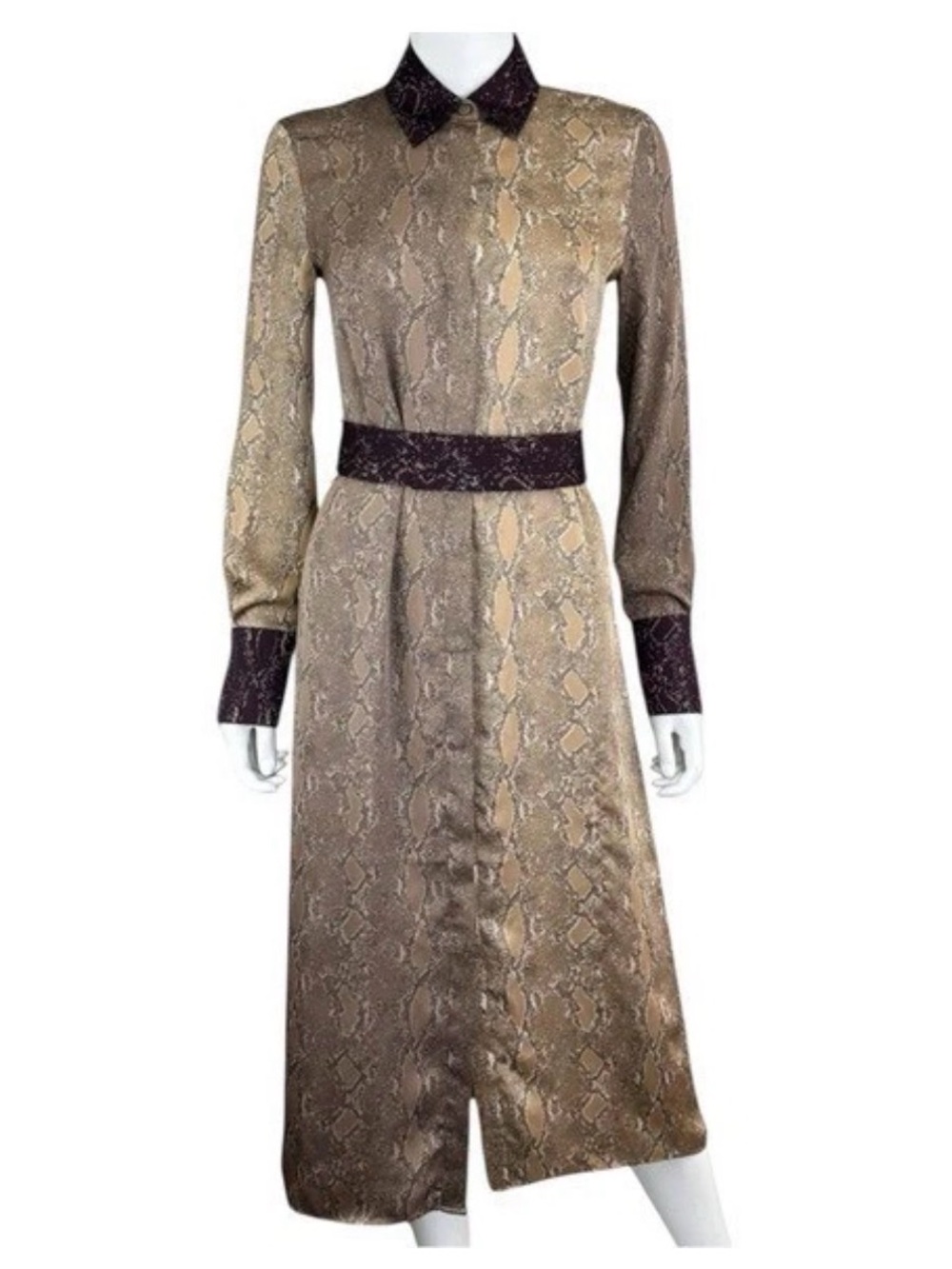 ÉQUIPEMENT Long Snake-Print Shirt Dress in Brown and Dark Brown NO BELT